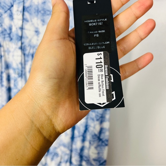 NWT Motion Blue& White Button Front Ruffle Pattern Midi Dress Women Size S - Picture 9 of 15